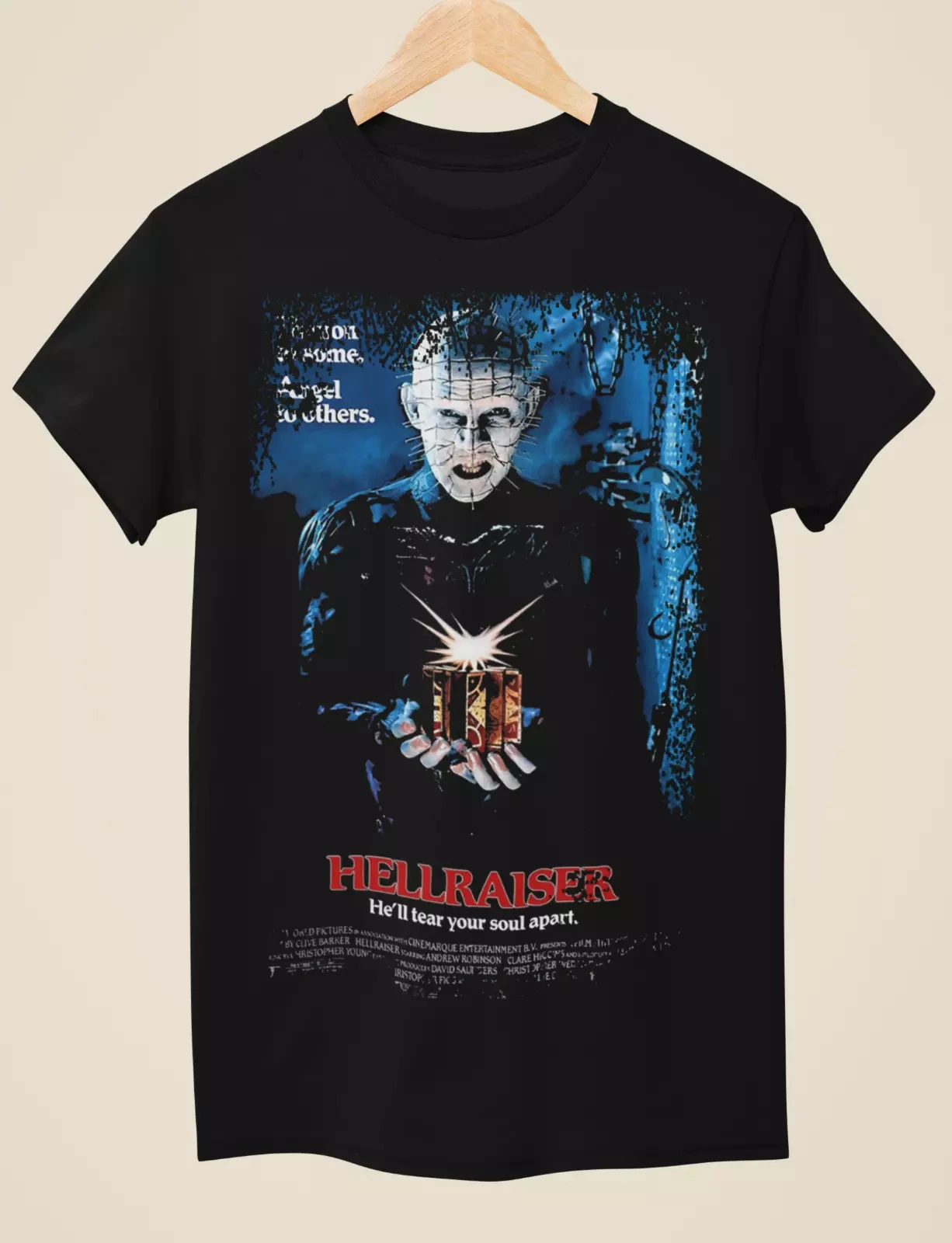Camiseta negra unisex inspirada en el póster de la película Hellraiser para hombre y mujer, camiseta gráfica de manga corta unisex
