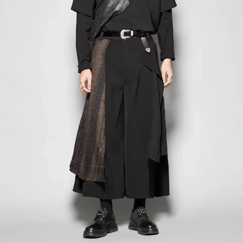 Y2K Harajuku السراويل الرجالية الرجعية السوداء واسعة الساق السراويل الفضفاضة اليابانية الشارع الشهير YY تصميم الزي غير الرسمي الموضة