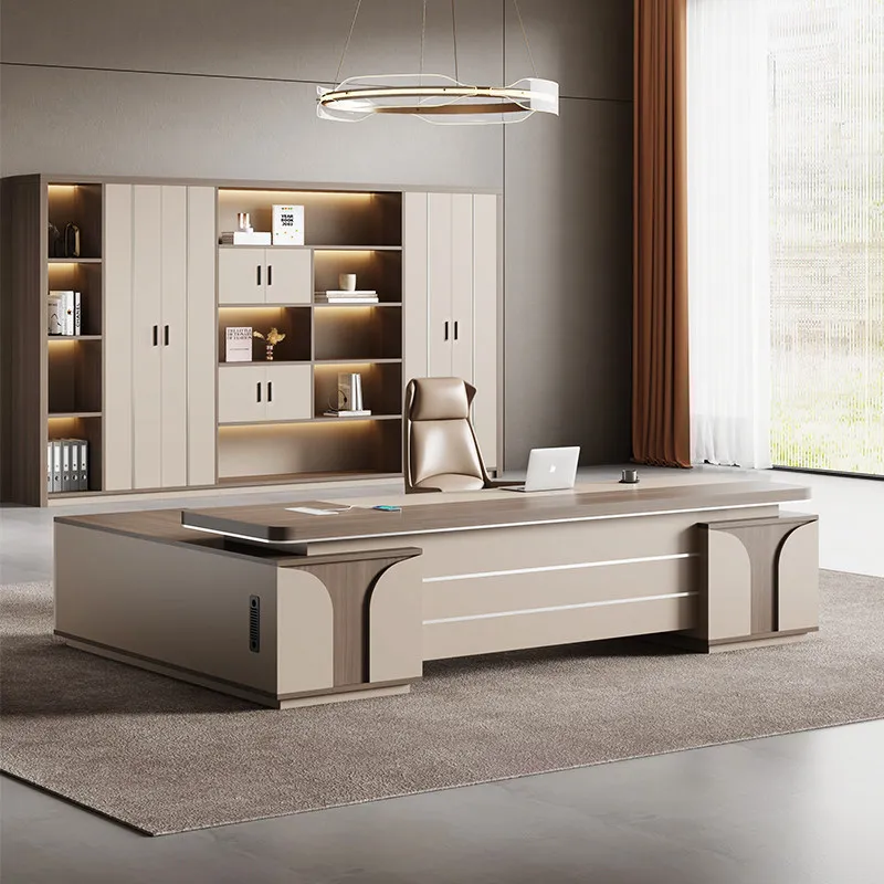 Light‑Luxury Executive Desk Modern Minimalist Large Boss Office Desk with Curved Side Panels for Director Manager Workspace