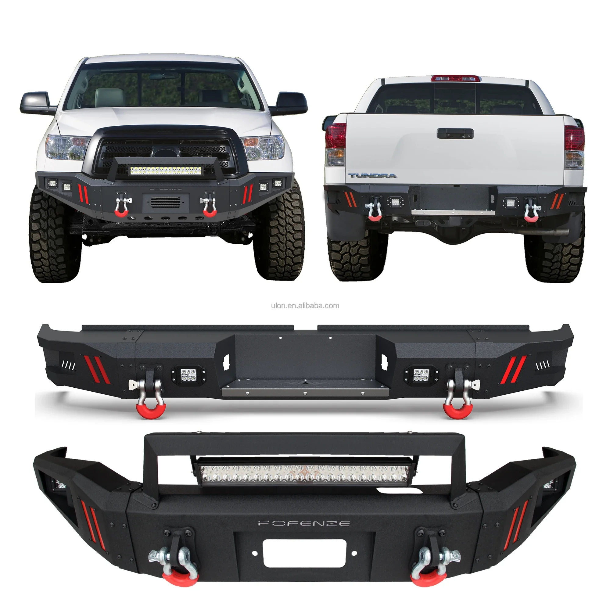 Maictop New Product Front Winch Bumper and Rear Step Bumper fit FOR  Tundra 2007-2013 Textured Black Truck Bumper Combo