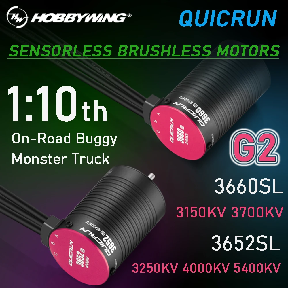 

HobbyWing QuicRun Waterproof 3652SL 3250KV/4000KV/5400KV 3660SL 3150KV/3700KV G2 Brushless Motors for 1:10 RC On-Road Buggy Cars