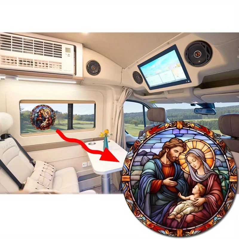 Elektrostatische Aufkleber für Fensterglas, statisch haftende Glasaufkleber, die Jungfrau Maria von Jesus im Christentum, dekorative Malerei # 27