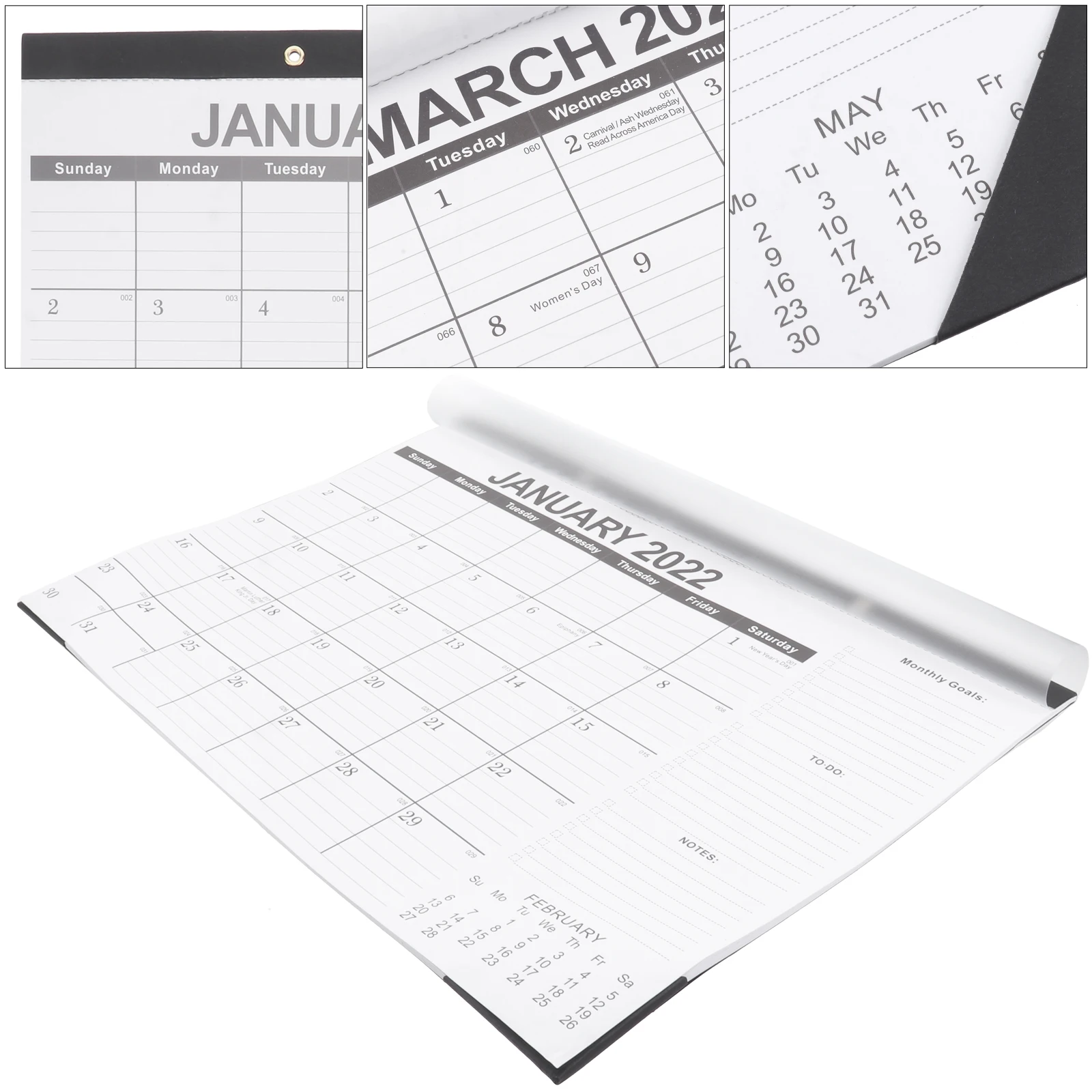 

1 pc 2022 English Wall-Mounted Large Desktop Calendar Simple Design Sturdy High-Quality Paper Office Home Use Countdown