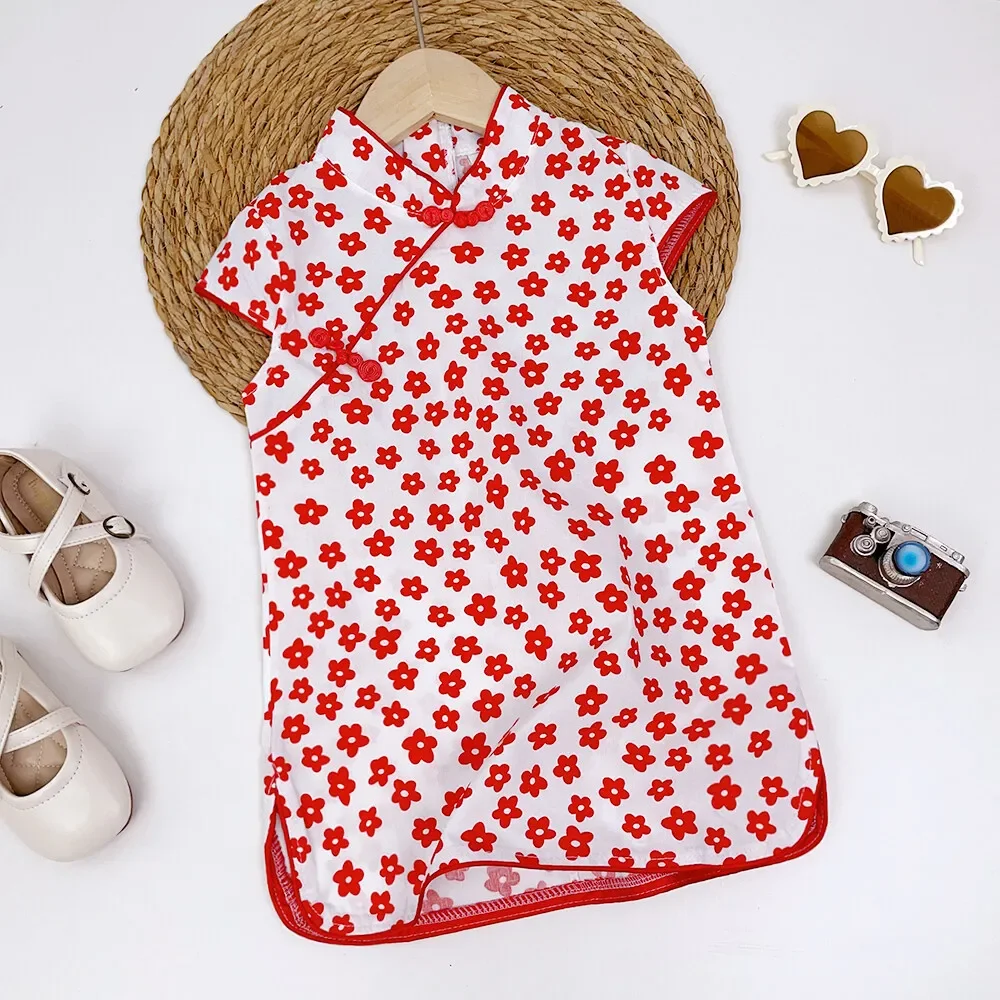 Bear Leader Baby Girs New Chinese Dresses Summer Short Sleeves  Fan Panda Flower Print Dress Casual Clothing Kids Qipao