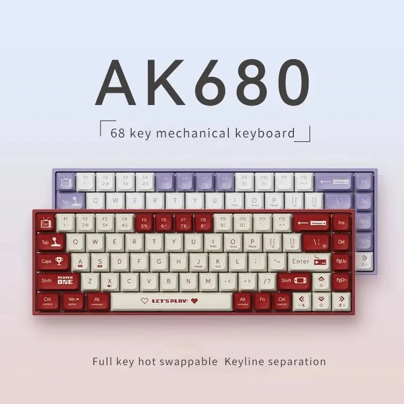 

Клавиатура Ajazz Ak680 Механическая игровая проводная, компактный ноутбук с чаем или красным валом, 68 клавиш, полная клавиша, Hot Plug