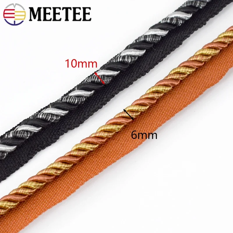 2/6/12M Meetee 6mm Two-color Lace Rope Trim Decorative Strap Webbing Cord for Sofa Curtain Sewing Handmade Material Accessories