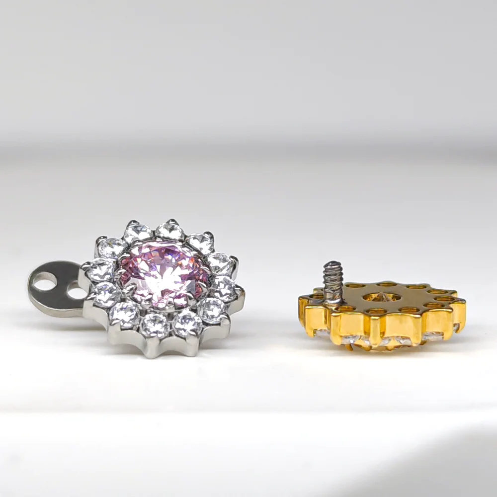 1/5 Stück ASTM F136 Titanlegierung Zirkonia Sonnenblume Subkutane Anker Ohrstecker Modischer versteckter Schlüsselbein Mikro-Piercing-Schmuck – Detail 5