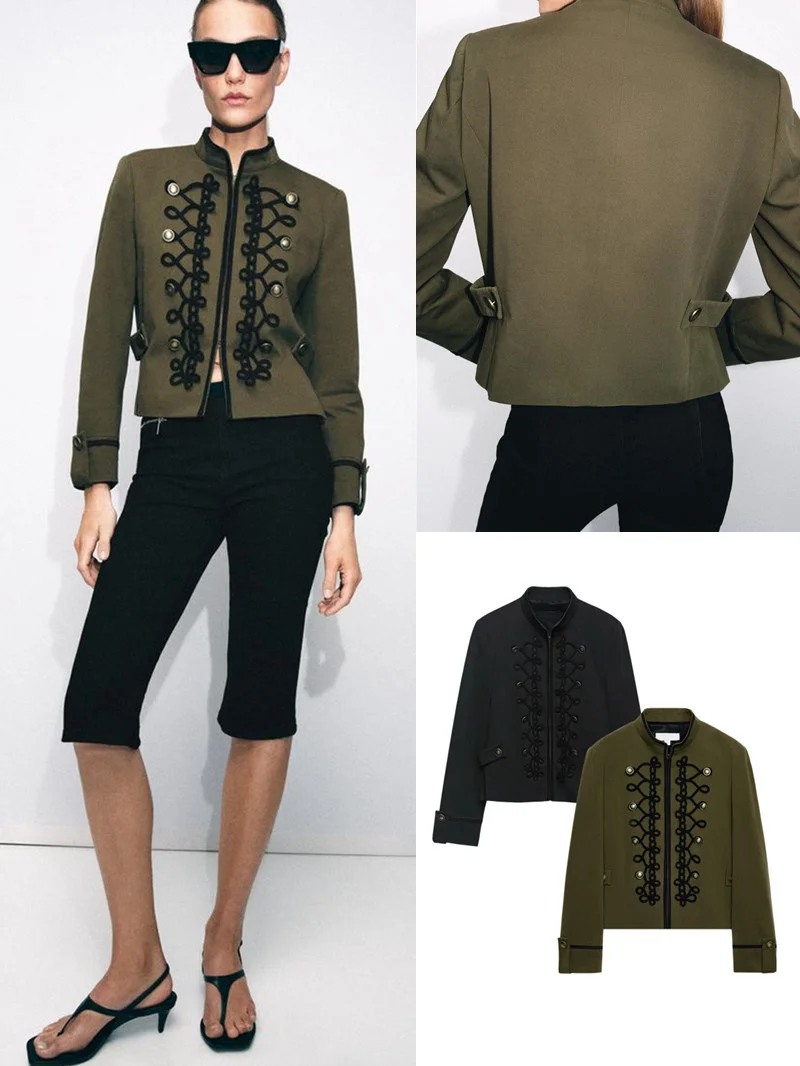 

Модный универсальный женский пиджак: новинка весенней коллекции, с воротником-стойкой, подплечниками, завязками и пуговицами, укороченная верхняя одежда