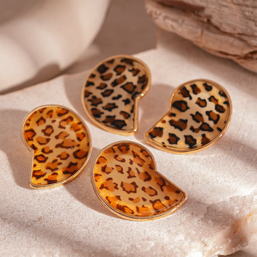 Exaggerated Leopard Resin Drop Shape Stud Earrings Simple Geometric Irregular Earring For Women Fashion Women Earrings Jewelry