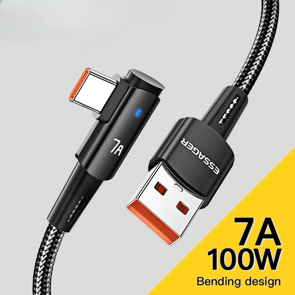 

7A USB Type C Cable 90 Degree For OPPO 100W Fast Charing Cord For Honor Huawei Oneplus Realme Angled Charger Data Wire