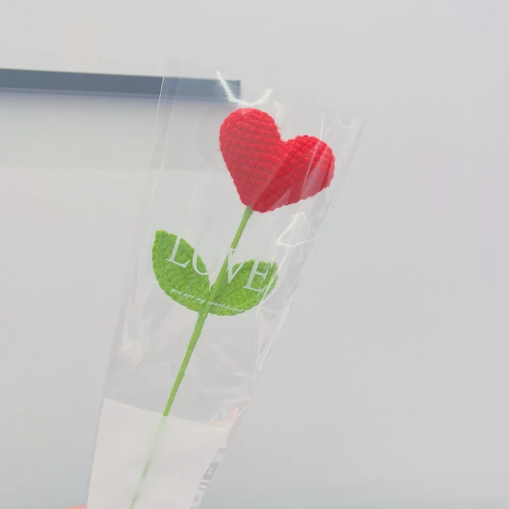 

1pcs Red Heart Shaped Knitted Flower Valentine's Day Mothers Day Gift Handmade Crochet Flower Bouquet Home Decor Knit Plant
