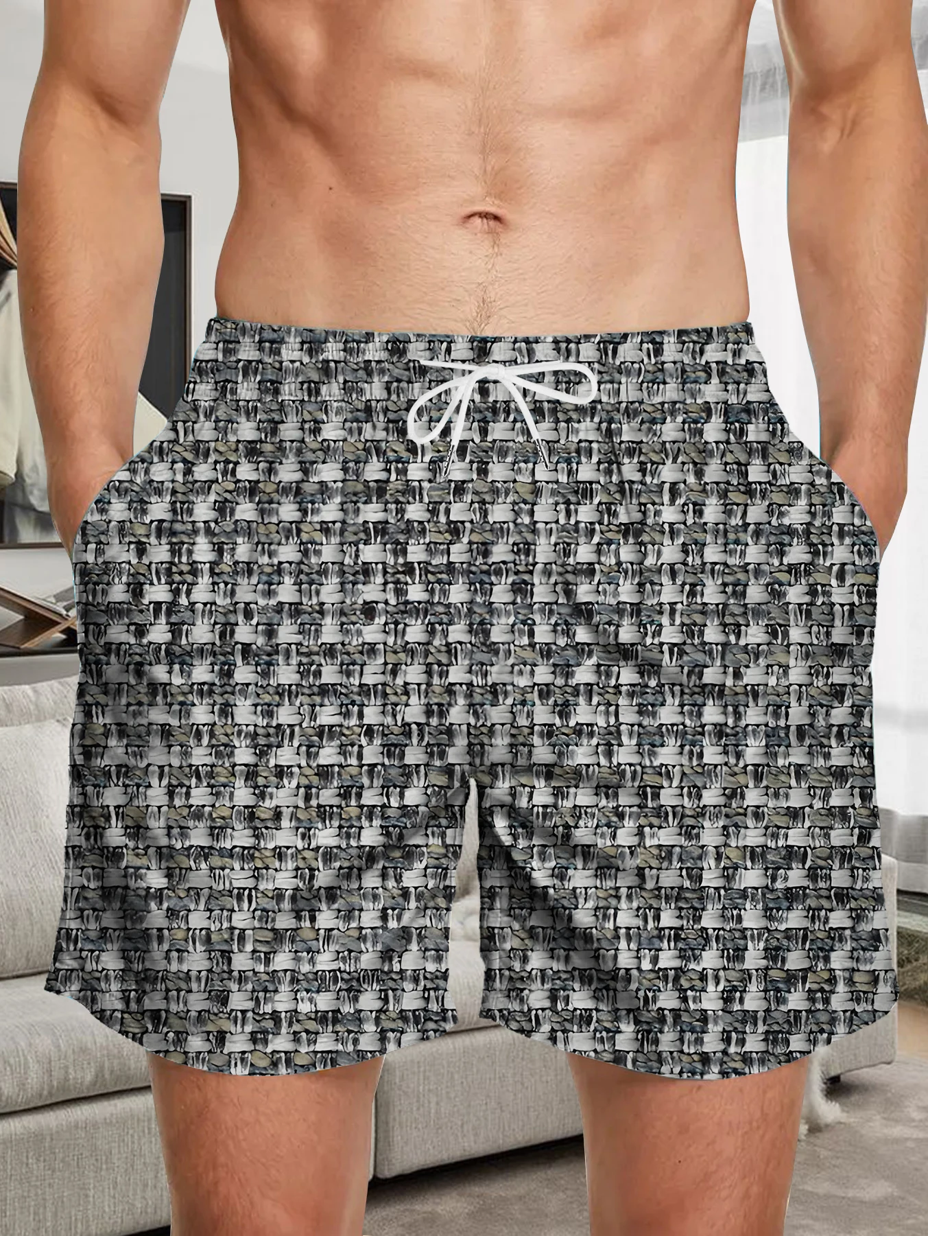 

Polyester Quick Dry Men Shorts Retro Full Digital Print Beach Casual Board Pants
