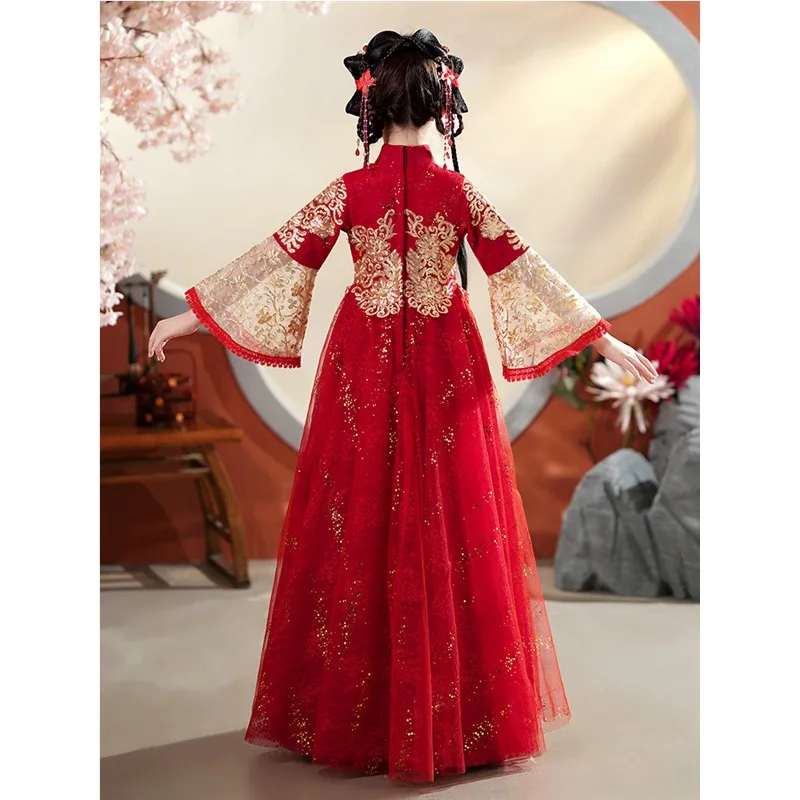 女性のための赤い中国の服,花嫁介添人のドレス,花柄,プリンセスドレス,子供のためのアンティークの服,新しいコレクション