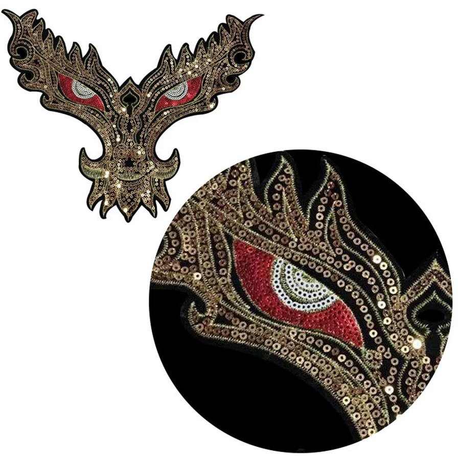 Parches de cabeza de dragón grande, pegatinas de ropa bordadas Punk, parche dorado para chaqueta y mochila, accesorios decorativos