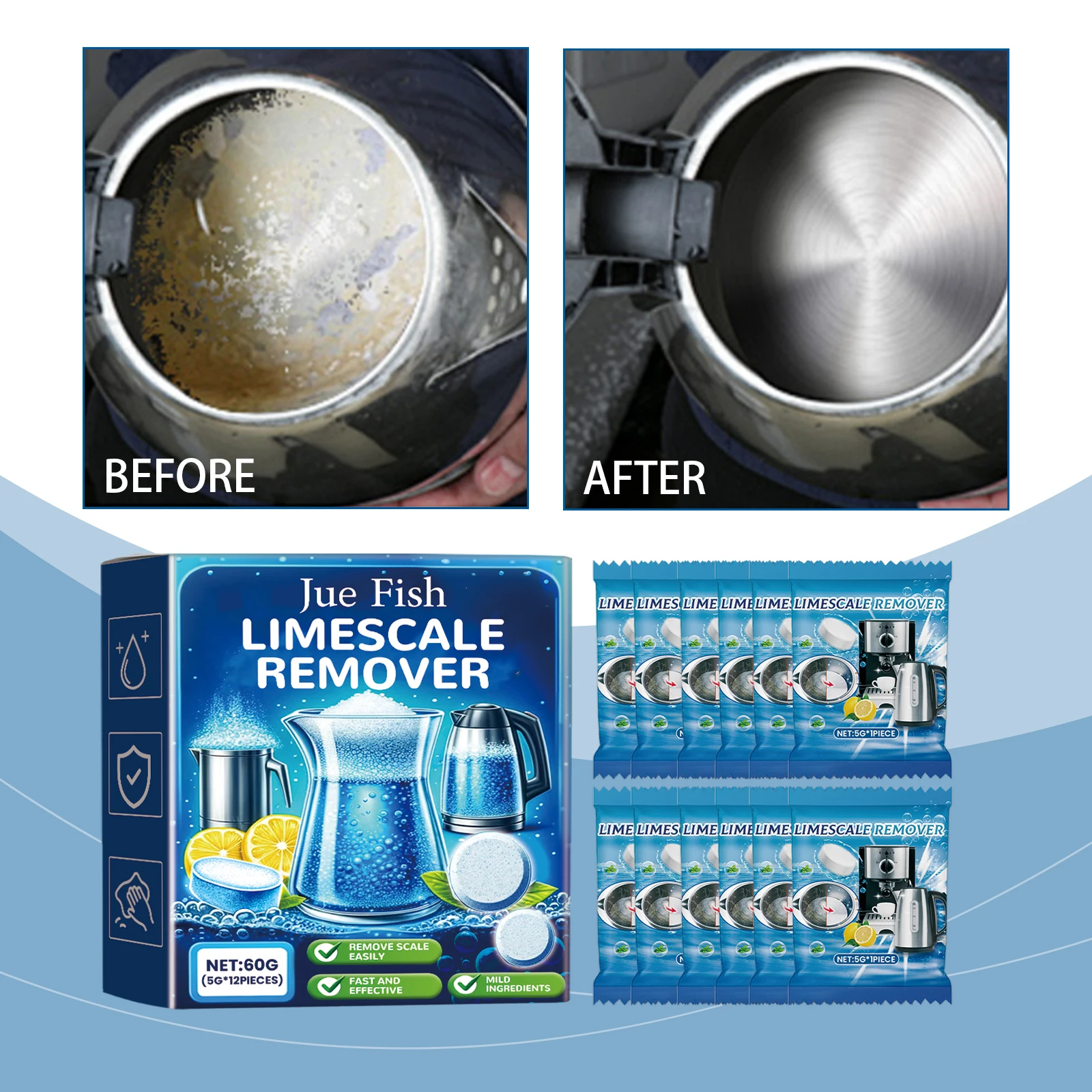 Scale Cleaning Effervescent Tablets Strong Removal of Stubborn Scale Reduce Energy Consumption Descaling for Kettles Machines