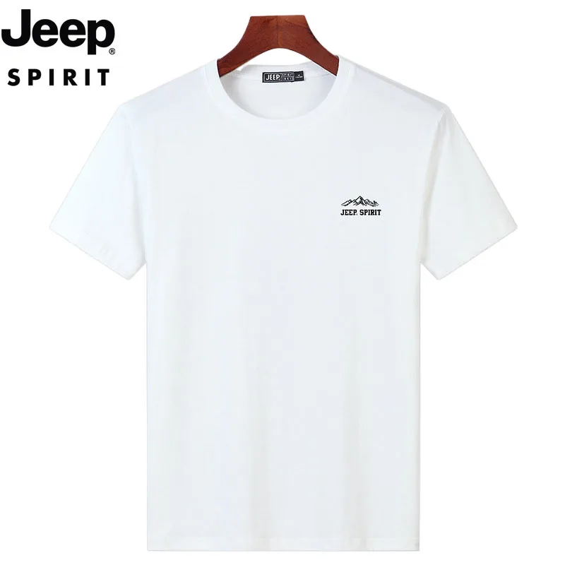 JEEP SPIRIT Summer Cotton Brand Print T-shirt Men Casual Sports Breathable Round Neck Top Mens Loose Simple Solid Short Sleeve