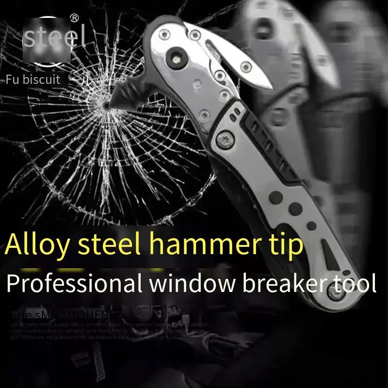 

Fukuoka Tool Multi functional Car Safety Hammer Combination Folding Portable with LED Light Screwdriver and Other 14 in One Feat