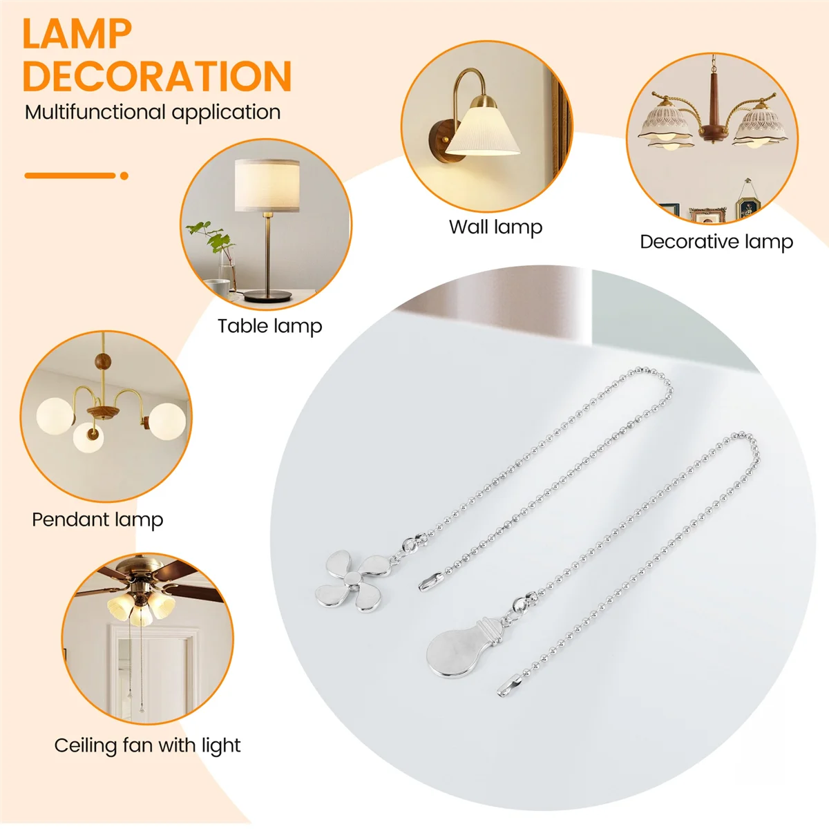 

A06RP Ceiling Fan Pull Chain Fan Extension Chain Fan Chain Pulls Decorative 12 Inch Ceiling Fan Chain Extender Ornament D