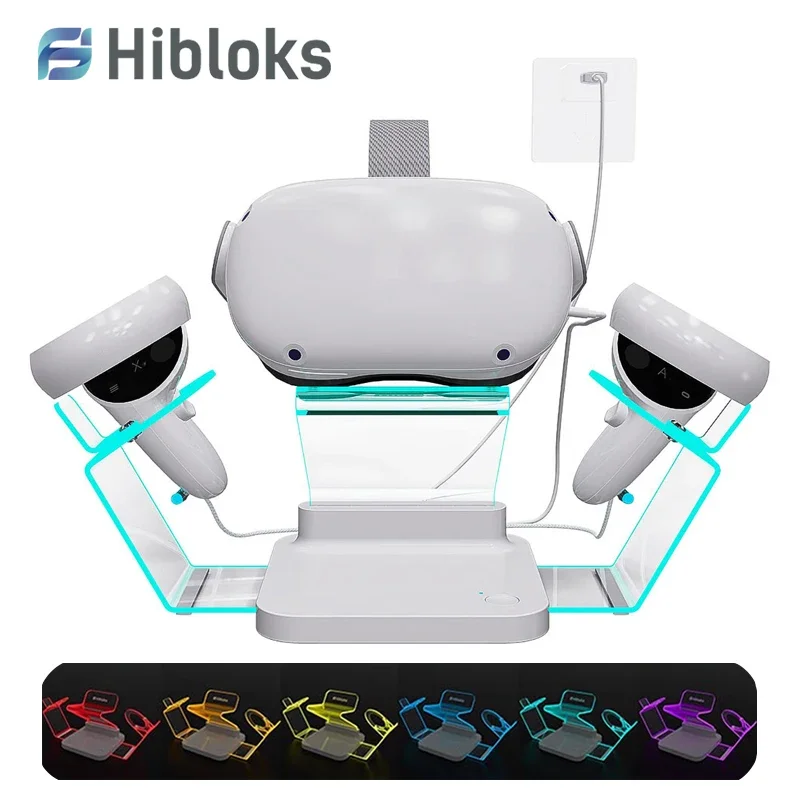 

Hibloks Desktop Charging Dock For Oculus Quest 2 With 7 Color lights Display Stand Headset Controllers Holder For VR Accessories