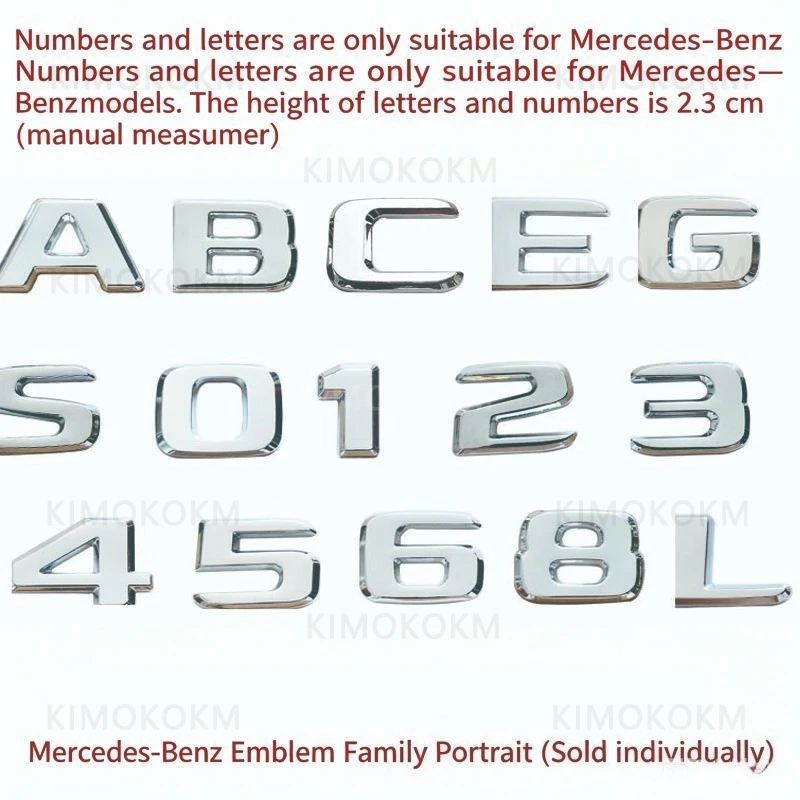 1Pcs 3D Metal Lower Case Letter Stickers Car Letters Alphabet Emblem Numbers Chrome Labeling Decals For  Mercedes Benz logo