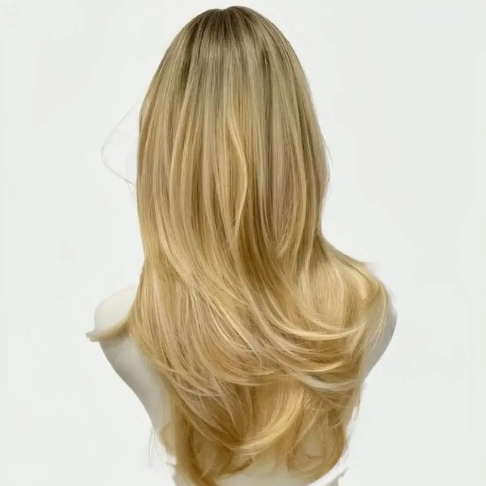 Light Blonde Wigs Women Middle Part Curtain Bangs Wavy Synthetic Hair Full Wigs For Daily Party Natural Looking Hairpiece