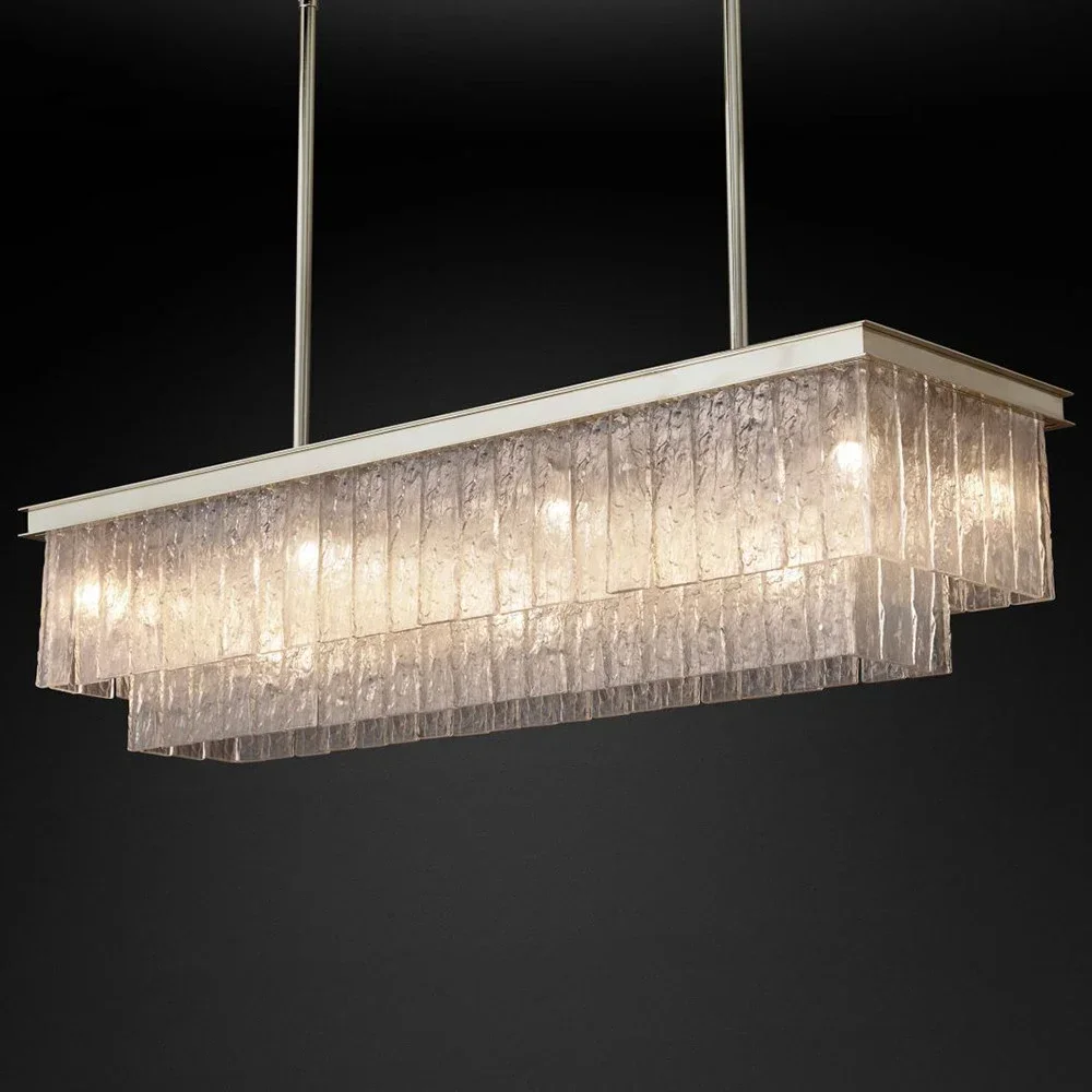 Modern Interior Design Rectangular Glass Rod Chandelier Lighting LED Chandeliers Linear Hanging Light for Living Dining Room