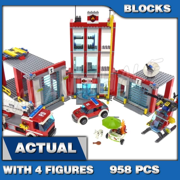 958pcs Urban Fire Station Helicopter Truck Garage Firehouse 10831 Building Blocks toy Bricks Compatible with Model