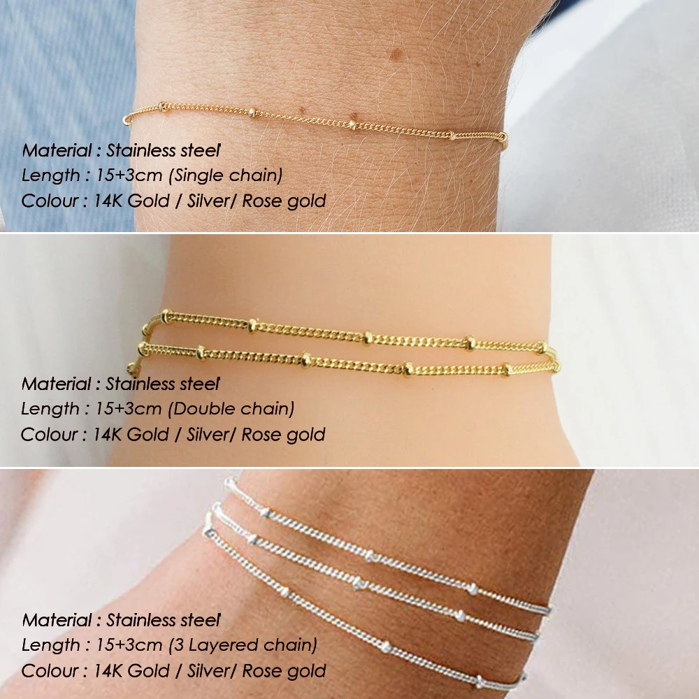 Edelstahl Perlen-Satellitenketten-Armband für Frauen Verstellbares Mehrschichtiges Dünnes Kettenarmband Einfaches Stapelbares Armband – Detail 1