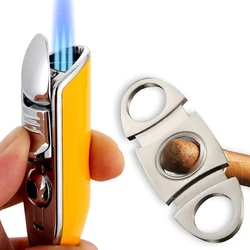 Luxury Cigar Lighter 3 Jet Flame Gas Torch Charuto Lighter Cutter Smoking Cigar Accessories W/ Puro Punch no Gift Box