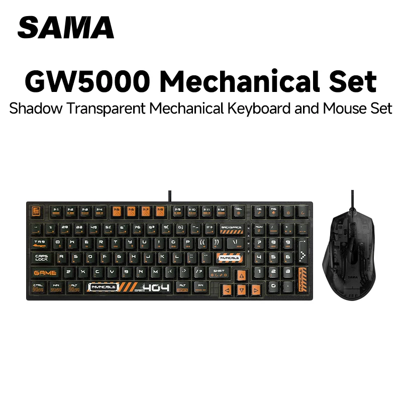 

Sama GW5000 Mechanical Keyboard & Mouse Combo - Transparent Design, Anti-Ghosting, RGB Lighting
