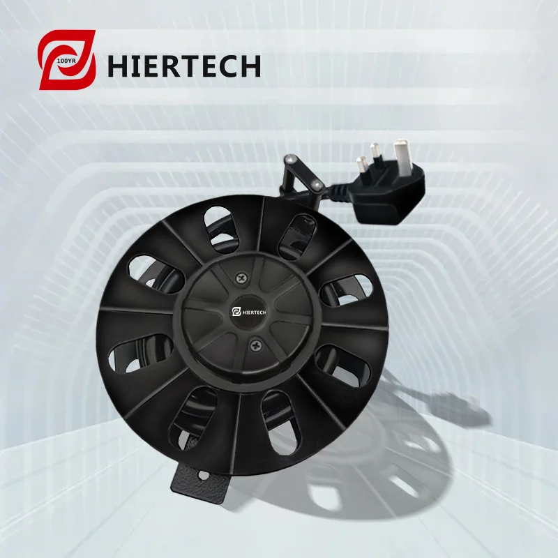 HIERTECH Retractable Cable Reel with UK Plug 3-Pin×0.75mm² Round Cord 5m Auto-Rewinding Good For Household Factory Facilities