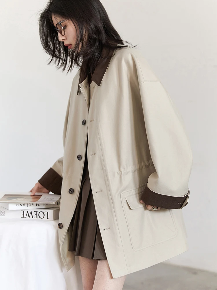 CHIC VEN Women Trench Coat Loose Single Breasted Corduroy Windbreaker Mid Long Windcheater Female Outerwear Spring Autumn 2025