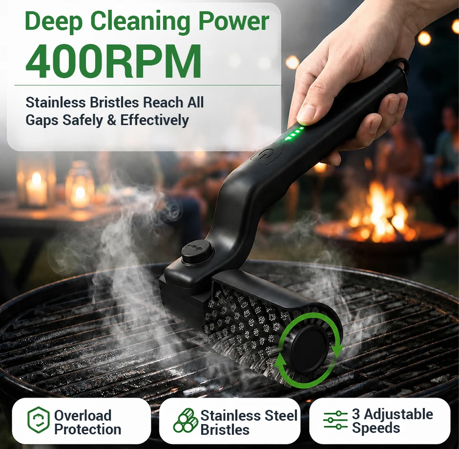 Electric Grill Brush 3-Speed Modes Multifunctional High Torque Grill Brush with 20kg Max Torque BBQ Clean