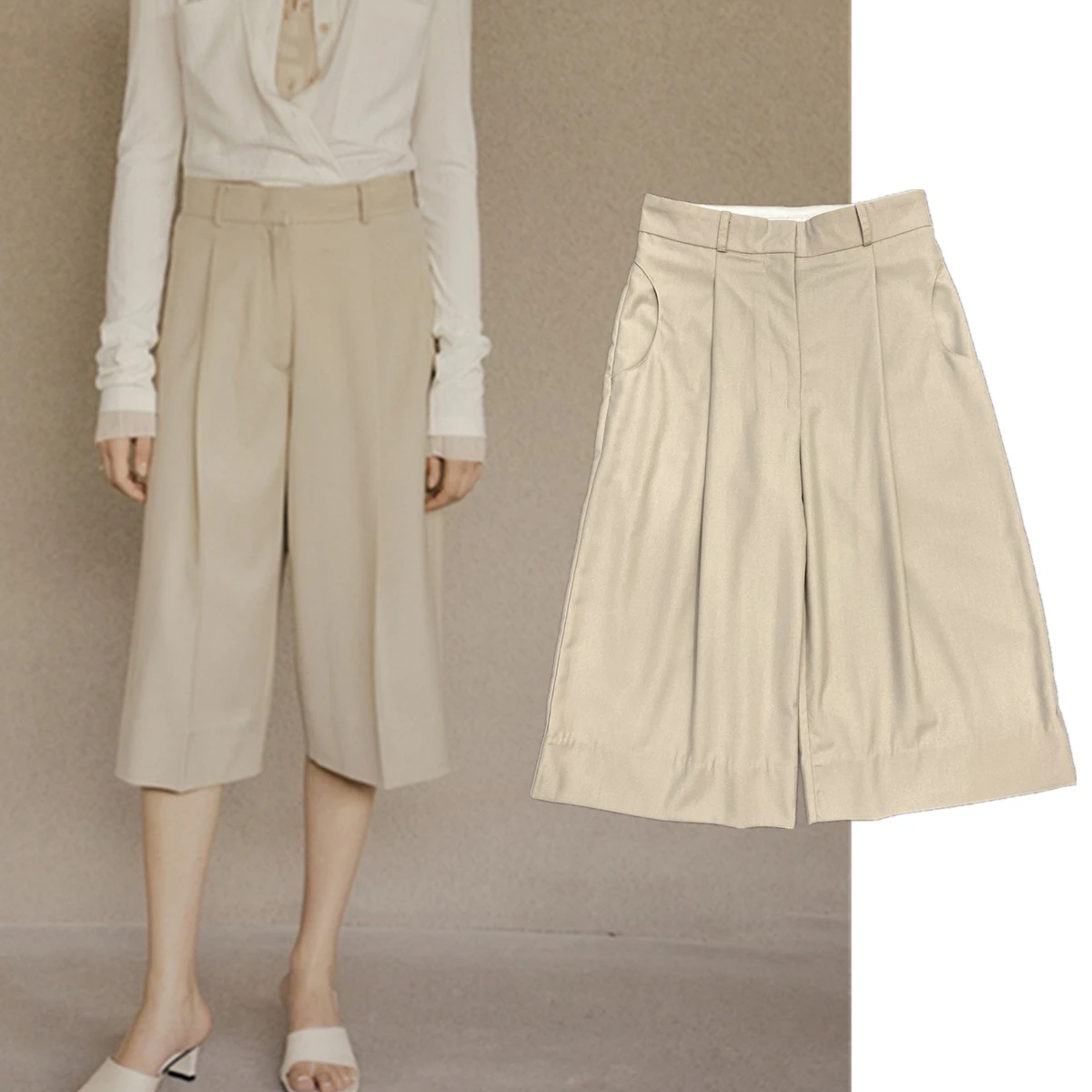 

Maxdutti Minimalist High Waisted Bermuda Shorts For Women's Pants And Trousers Woman Straight Trousers Casual Mid Length Pants