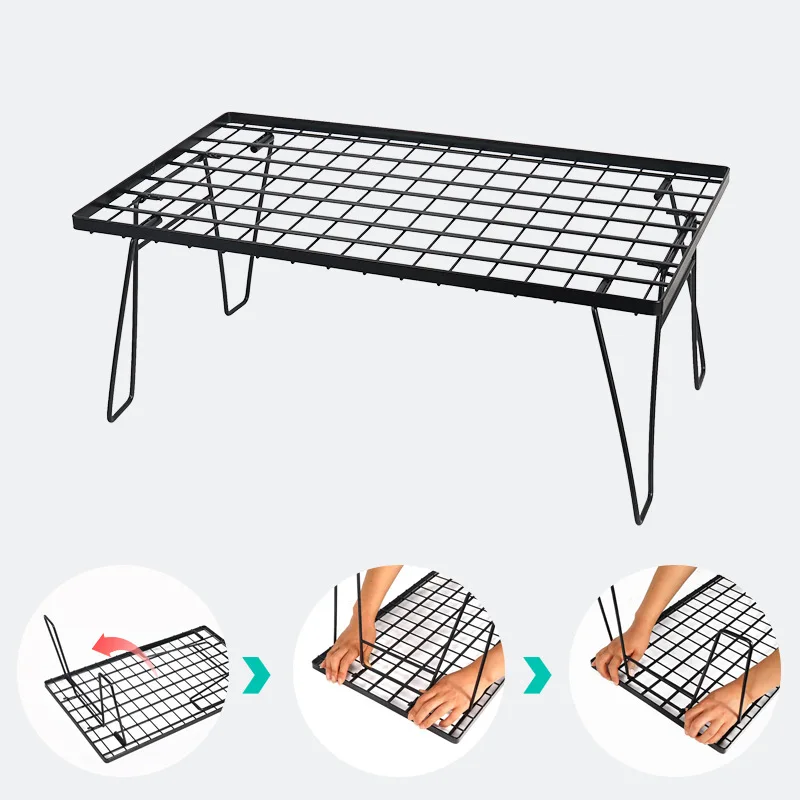 Outdoor folding table, bamboo board table, camping portable barbecue table, camping tableware, drain rack, folding table, grid t