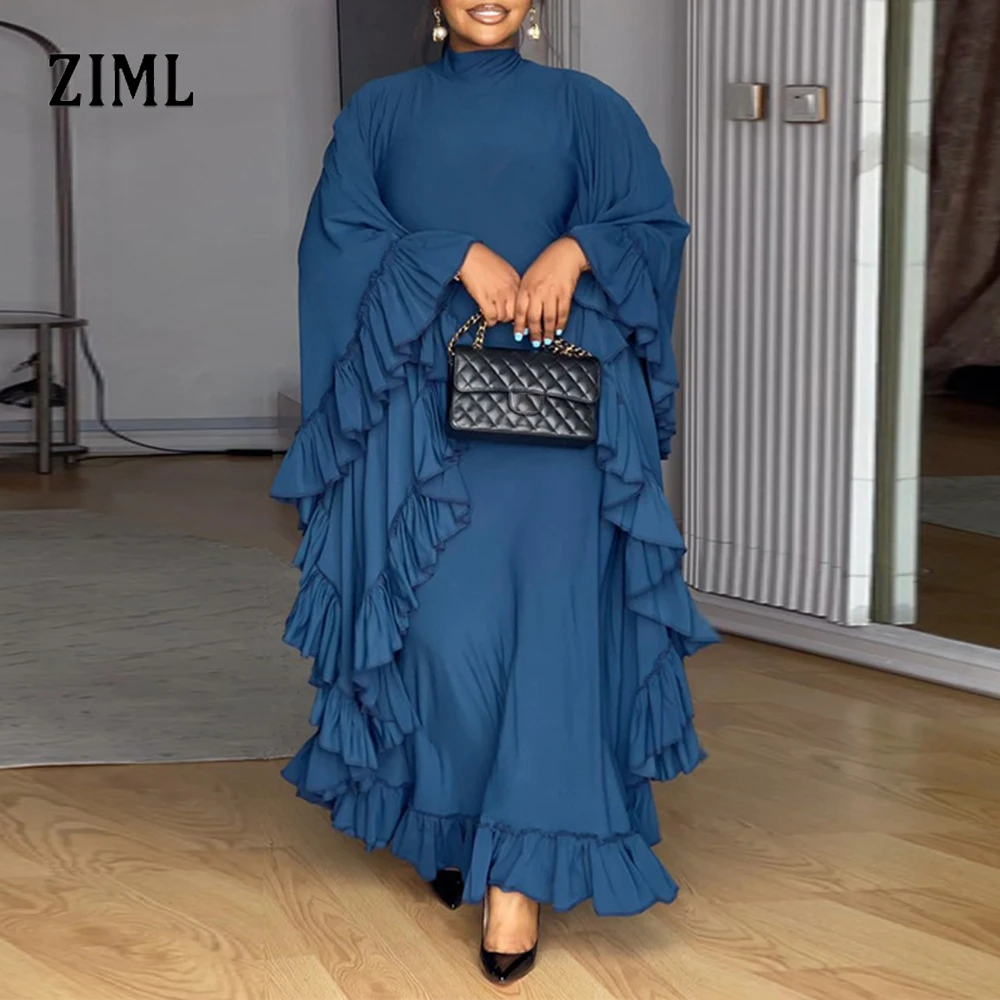 ZIML Elegante Rüschen Abnehmen Abendessen Kleider Für Frauen Rundhals Langarm Hohe Taille Herbst Casual Drapierte Kleid Weibliche Neue