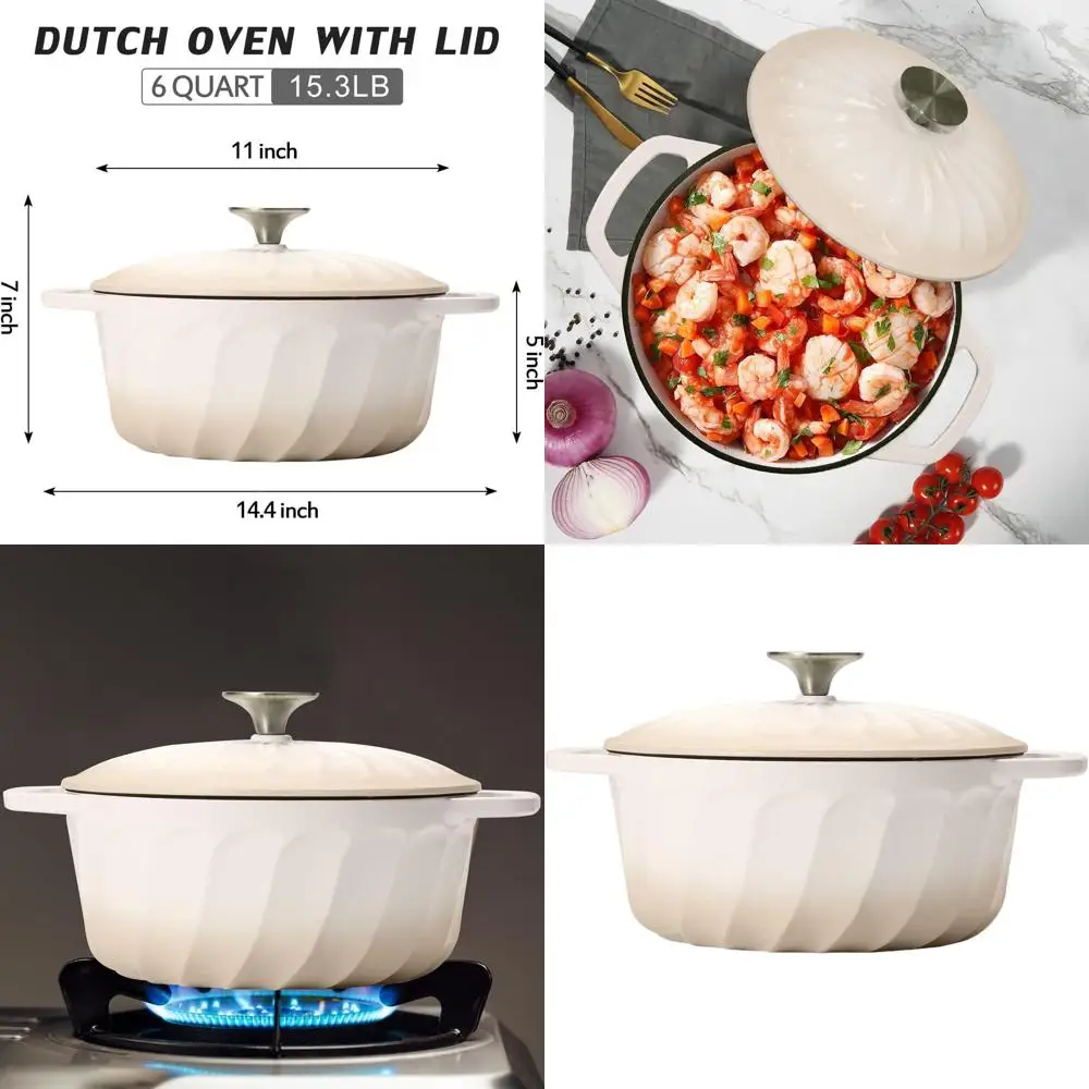 

Enameled Cast Iron Dutch Oven with Lid, 6 QT Cast Iron Dutch Oven Pot, Dual Handles for Bread Baking, Cook, Bake, Oven Safe acro