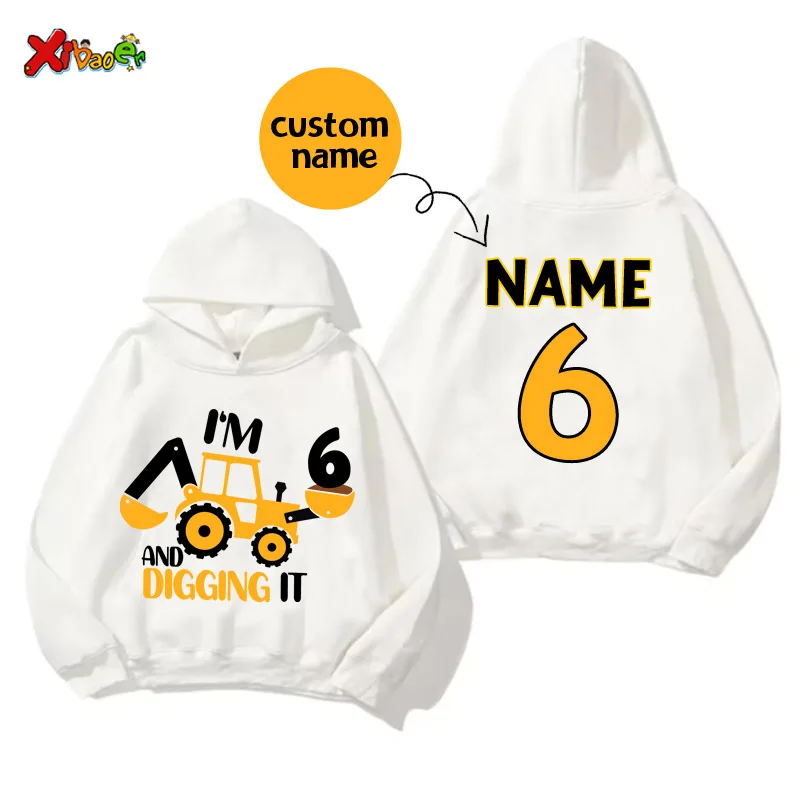 Engineering Vehicle Birthday Hoodie Excavator Construction Children Sweatshirts Boy Clothes Custom Name Girl Kid Children Hoodie