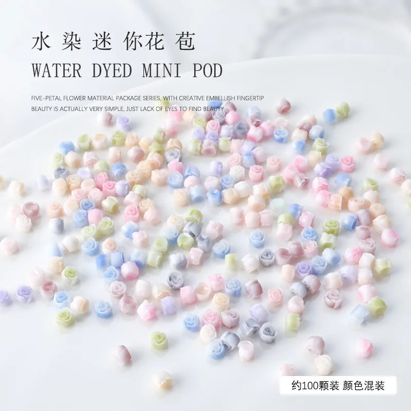 100 pièces Mini 3D acrylique fleur Nail Art breloques résine Rose bourgeon accessoires pour manucure décor ongles décoration fournitures matériel