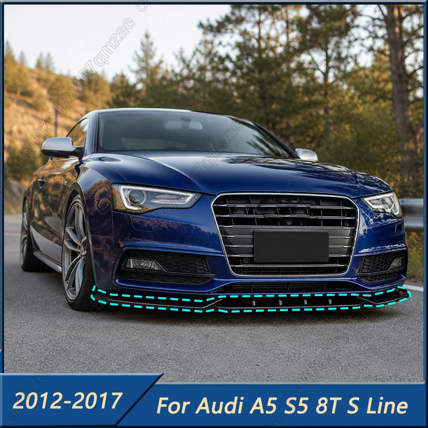 Gloss Black Car Front Bumper Chin Lip Splitter Spoiler For Audi A5 S5 8T S Line Facelift 2012-2017 3Pcs ABS Body Kits