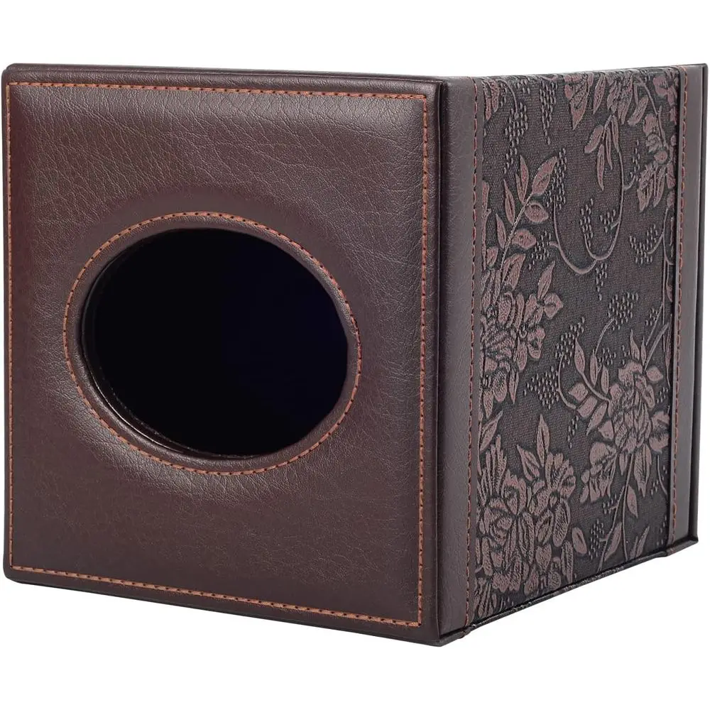 Tissue Box Cover Square Leather Tissue Box Holder Napkin Facial Paper Organizer Bottom with Magnet Reinforcement Home Hotel Rest - view 5