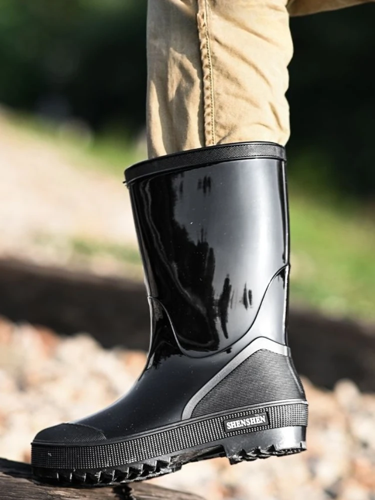 

Mid Calf Height Increasing Non Slip Young Rain Boots for Men Waterproof and Non-slip High Quality Plastic Water 2025 Man Shoes