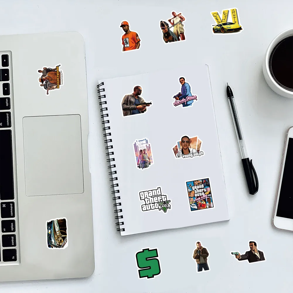 مجموعة ملصقات جرافيتي GTA للعبة Open-World المكونة من 53 ورقة - شارات موضوع ألعاب العالم المفتوح لهدايا أعياد الميلاد (متجر Anime Worlds)