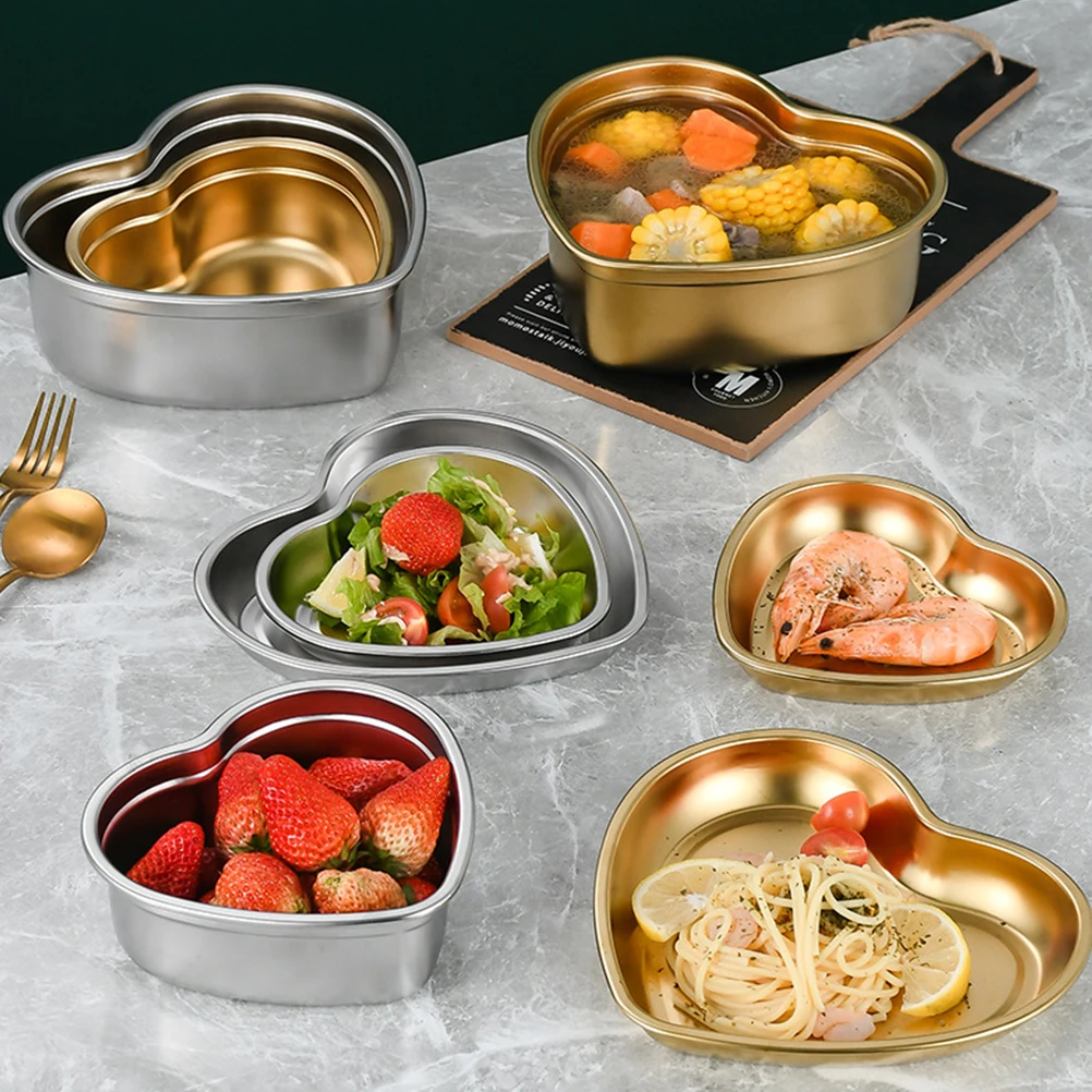 

Stainless Steel Snack Dish Heart Shaped Dessert Plate Tray Restaurant Diet Food Serving Kitchen Barware Stainless Steel Bowl