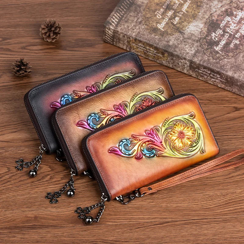 lomcel-ty21-new-full-grain-cowhide-long-handled-women's-handbag-with-embossed-color-design-a-retro-and-fashionable-wallet