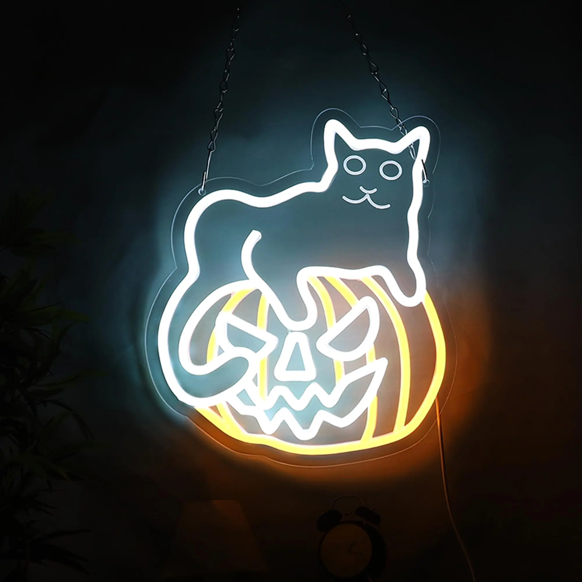 Halloween Kat op Pompoen Neon Sign Dimbaar LED Licht Muur Decor voor Halloween Party Speelkamer Man Cave Game Room Bar Halloween G
