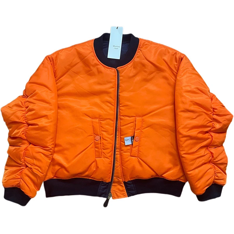 الرجال النساء أفضل نوعية مارتين روز أزرق عميق برتقالي عكسها Bomber سترة عالية الشارع سستة معاطف الطيران جاكيتات داخل العلامة