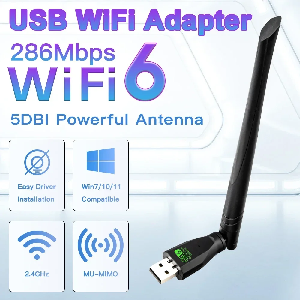 Adaptateur USB 300Mbps WiFi6, carte réseau 2.4 mesurz, antenne, dongle USB, stérilisation 11ax, récepteur WiFi sans fil pour PC, ordinateur portable, pilote gratuit