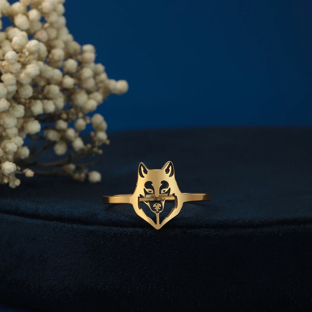 حلقة حزمة الذئب من الفولاذ المقاوم للصدأ ، حلقة ملفات قميص الذئب للرجال والنساء ، حلقة أمامية للذئاب ، رأس الذئب ، فن Svg وحيد