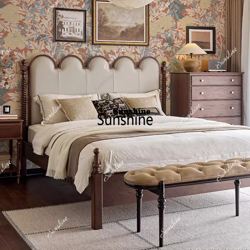 TDFrench size apartment retro leather soft bed master bedroom, double bed